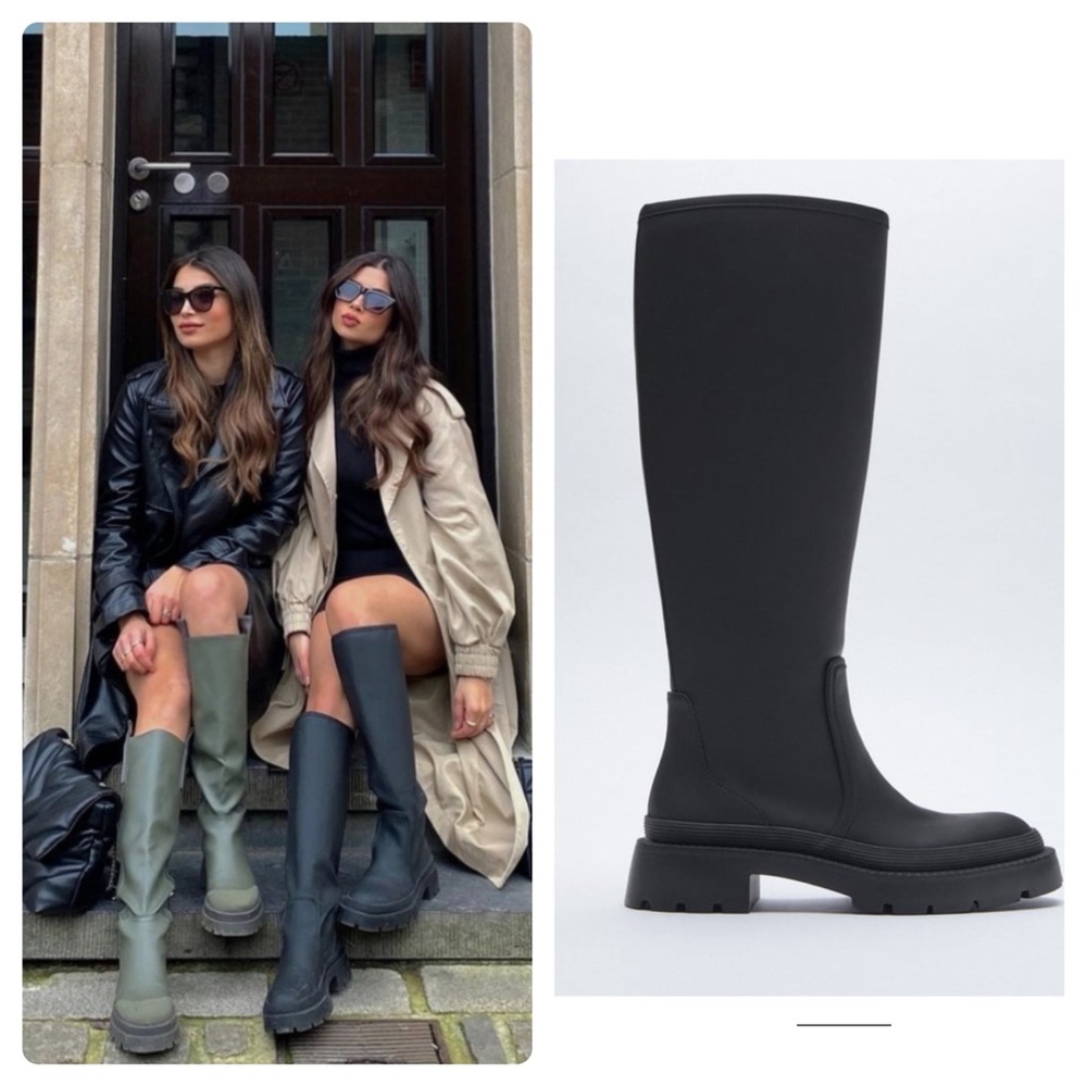 Zara NWT rubberized rain boots black